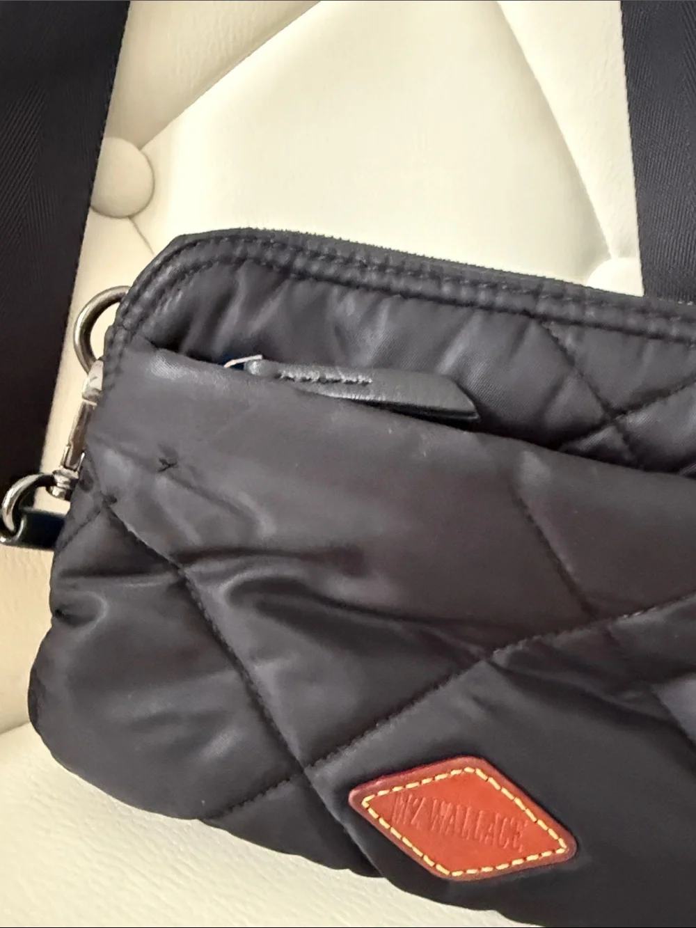 MZ WALLACE Black Madison Quilted Black Crossbody Bag Italian Leather Accents